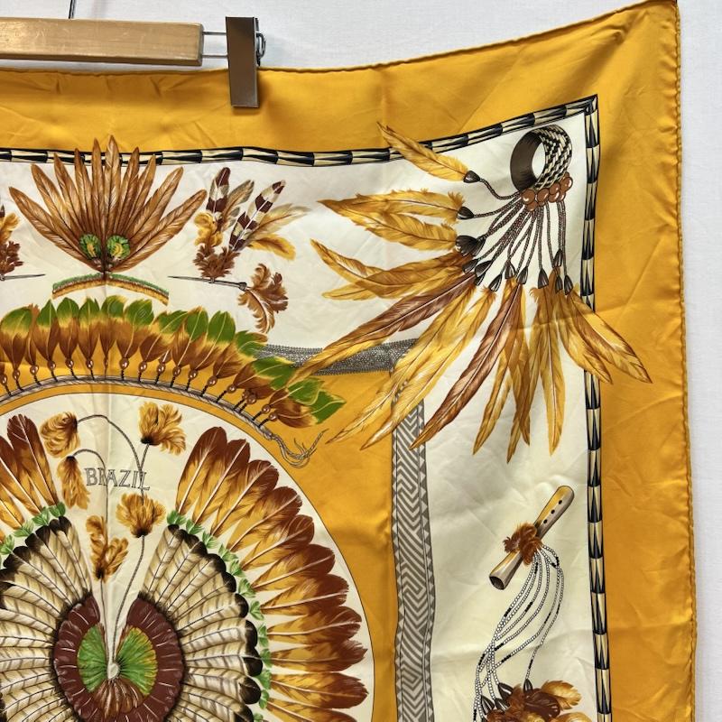 エルメス HERMES ファッション小物 スカーフ、ポケットチーフ カレ90 BRAZIL ブラジル シルク スカーフ フランス製 - 黄 / イエロー / yellow レディース USED 古着 中古 50163543