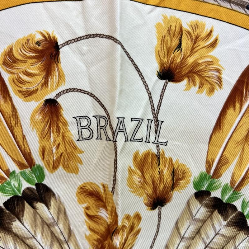 エルメス HERMES ファッション小物 スカーフ、ポケットチーフ カレ90 BRAZIL ブラジル シルク スカーフ フランス製 - 黄 / イエロー / yellow レディース USED 古着 中古 50163543