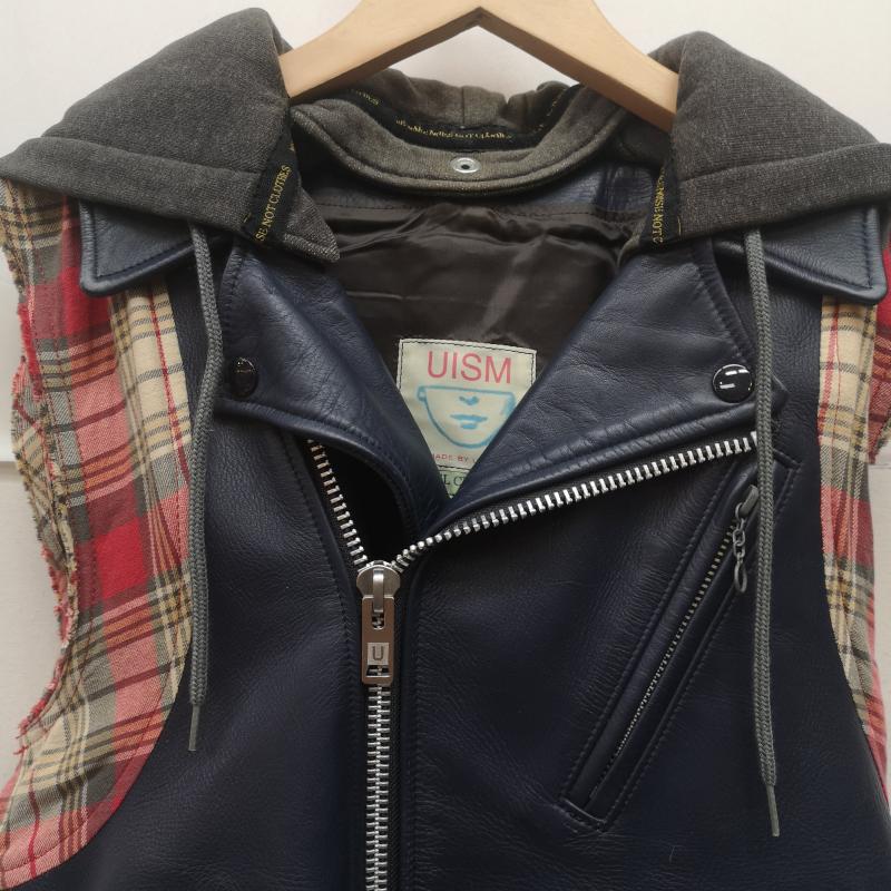 アンダーカバー UNDERCOVER ジャケット、上着 ライダース 09SS NEO BOY期 ドッキング レザー ライダース ベスト 3 紺 / ネイビー / navy メンズ USED 古着 中古 50163552