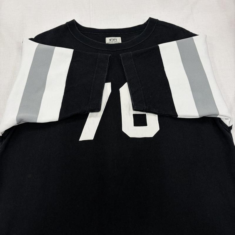ダブルタップス WTAPS Tシャツ 半袖 Rags McGREGOR コラボ 半袖 フットボールシャツ Tシャツ ワッペン 刺繍 L ロゴ、文字 X 刺繍 黒 / ブラック / black X 白 / ホワイト / white X 灰 / グレー / gray メンズ USED 古着 中古 50163566