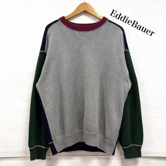 エディーバウアー Eddie Bauer ニット、セーター 長袖 90s ヴィンテージ 配色 切替 デザイン クルーネック セーター ニット プルオーバー アウトドア クレイジーパターン M 無地 マルチカラー / マルチカラー / multicolor メンズ USED 古着 中古 50163569