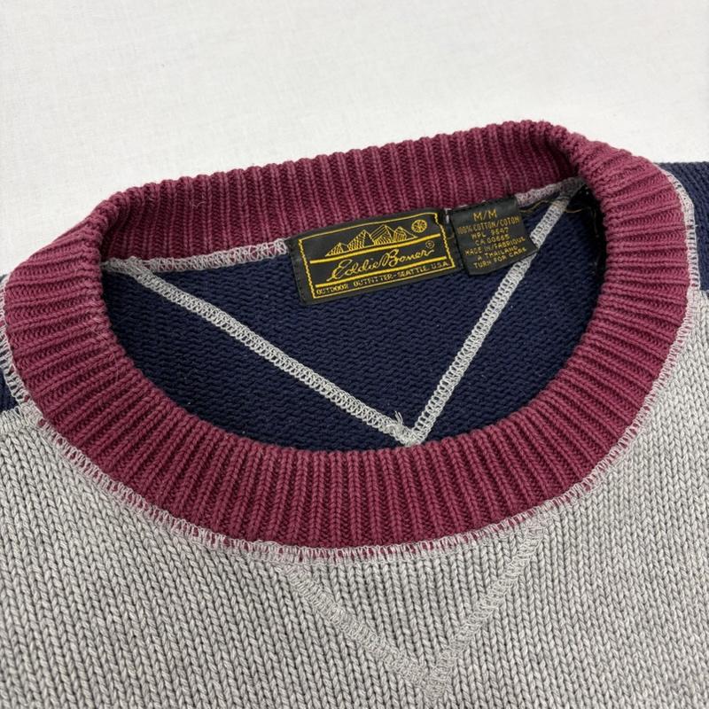 エディーバウアー Eddie Bauer ニット、セーター 長袖 90s ヴィンテージ 配色 切替 デザイン クルーネック セーター ニット プルオーバー アウトドア クレイジーパターン M 無地 マルチカラー / マルチカラー / multicolor メンズ USED 古着 中古 50163569