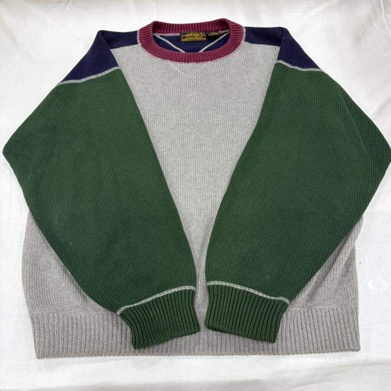 エディーバウアー Eddie Bauer ニット、セーター 長袖 90s ヴィンテージ 配色 切替 デザイン クルーネック セーター ニット プルオーバー アウトドア クレイジーパターン M 無地 マルチカラー / マルチカラー / multicolor メンズ USED 古着 中古 50163569