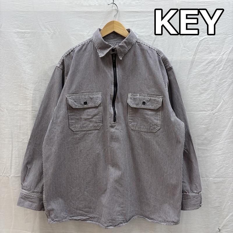 キイ KEY シャツ、ブラウス 長袖 ヒッコリーストライプ ハーフジップ プルオーバー ワーク シャツ 長袖 XL メンズ USED 古着 中古 50163580