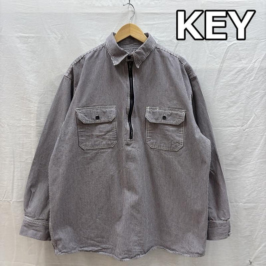 キイ KEY シャツ、ブラウス 長袖 ヒッコリーストライプ ハーフジップ プルオーバー ワーク シャツ 長袖 XL メンズ USED 古着 中古 50163580