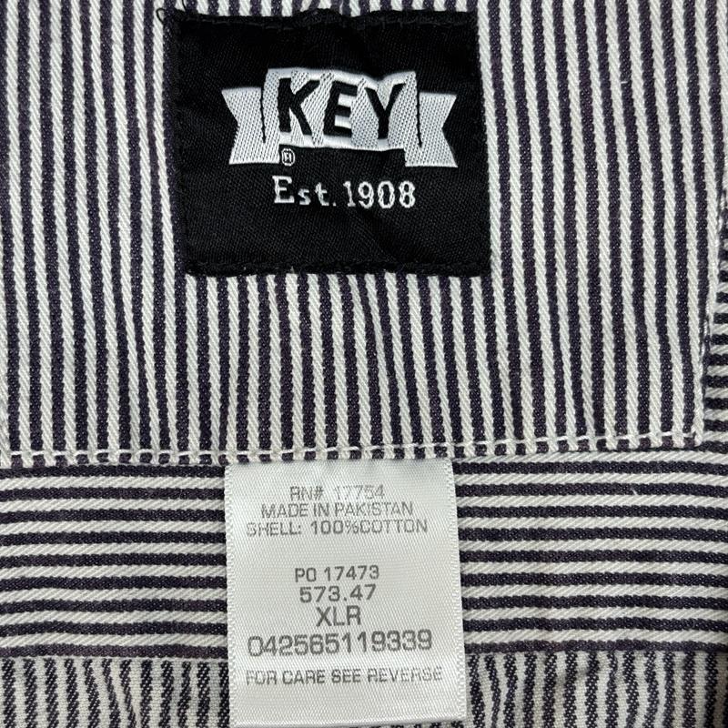 キイ KEY シャツ、ブラウス 長袖 ヒッコリーストライプ ハーフジップ プルオーバー ワーク シャツ 長袖 XL メンズ USED 古着 中古 50163580