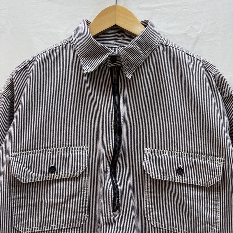 キイ KEY シャツ、ブラウス 長袖 ヒッコリーストライプ ハーフジップ プルオーバー ワーク シャツ 長袖 XL メンズ USED 古着 中古 50163580