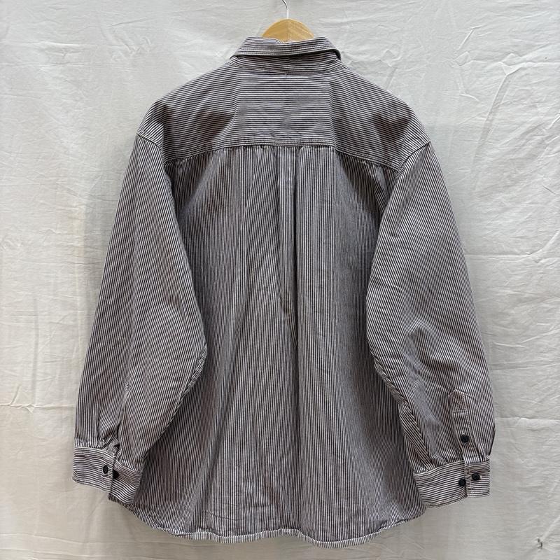 キイ KEY シャツ、ブラウス 長袖 ヒッコリーストライプ ハーフジップ プルオーバー ワーク シャツ 長袖 XL メンズ USED 古着 中古 50163580