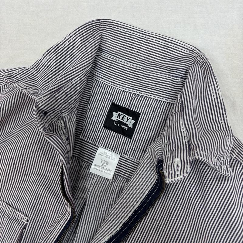 キイ KEY シャツ、ブラウス 長袖 ヒッコリーストライプ ハーフジップ プルオーバー ワーク シャツ 長袖 XL メンズ USED 古着 中古 50163580