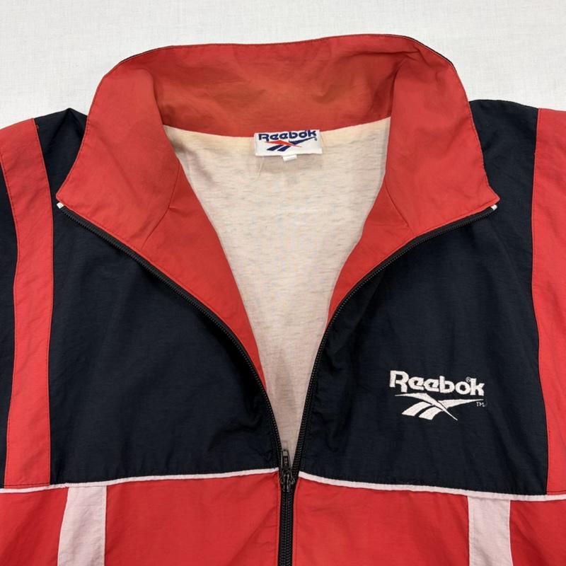リーボック Reebok ジャケット、上着 ジャンパー、ブルゾン 90s ヴィンテージ ナイロン ジャケット ロゴ 刺繍 ジップアップ ブルゾン L ロゴ、文字 X 刺繍 赤 / レッド / red X 黒 / ブラック / black メンズ USED 古着 中古 50163593