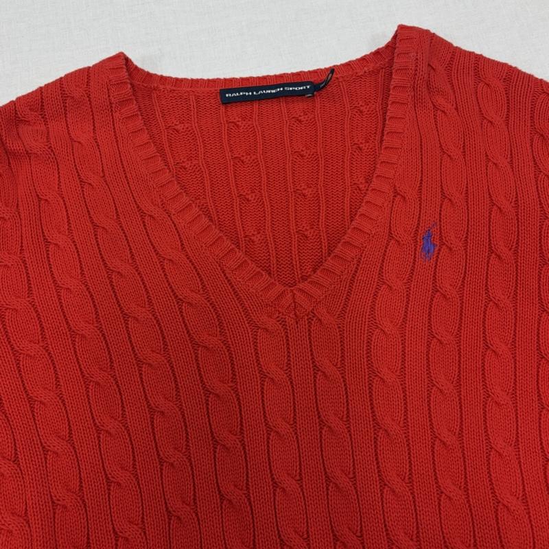 ラルフローレンスポーツ RALPH LAUREN SPORT ニット、セーター 長袖 Vネック ケーブルニット セーター ポニー刺繡 XL ワンポイント X ロゴ、文字 X 刺繍 赤 / レッド / red X 紫 / パープル / purple メンズ USED 古着 中古 50163596