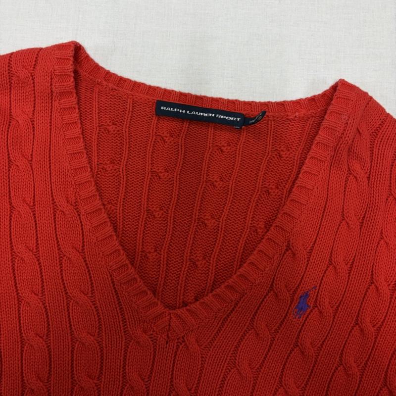 ラルフローレンスポーツ RALPH LAUREN SPORT ニット、セーター 長袖 Vネック ケーブルニット セーター ポニー刺繡 XL ワンポイント X ロゴ、文字 X 刺繍 赤 / レッド / red X 紫 / パープル / purple メンズ USED 古着 中古 50163596
