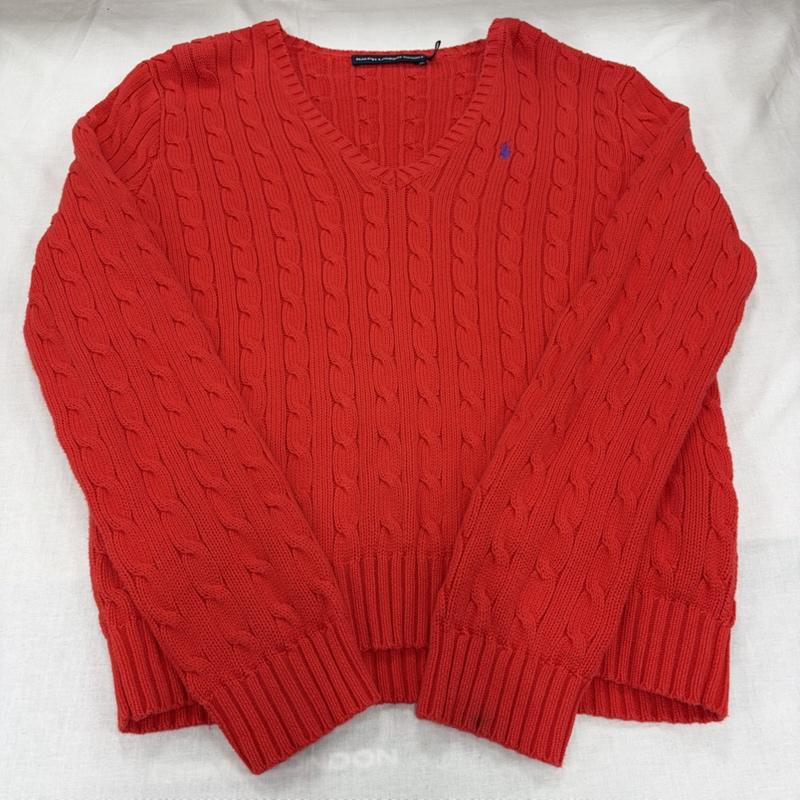 ラルフローレンスポーツ RALPH LAUREN SPORT ニット、セーター 長袖 Vネック ケーブルニット セーター ポニー刺繡 XL ワンポイント X ロゴ、文字 X 刺繍 赤 / レッド / red X 紫 / パープル / purple メンズ USED 古着 中古 50163596