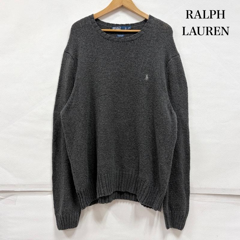 ポロラルフローレン POLO RALPH LAUREN ニット、セーター 長袖 90s クルーネック ポニー刺繡 ニット セーター ヴィンテージ コットン リネン XXL ワンポイント X ロゴ、文字 X 刺繍 灰 / グレー / gray メンズ USED 古着 中古 50163597
