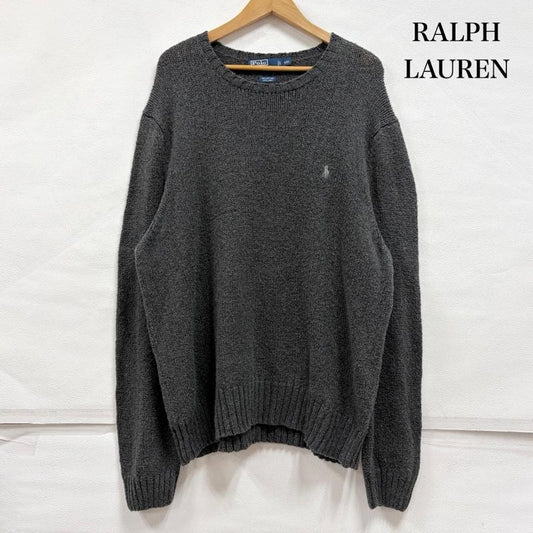 ポロラルフローレン POLO RALPH LAUREN ニット、セーター 長袖 90s クルーネック ポニー刺繡 ニット セーター ヴィンテージ コットン リネン XXL ワンポイント X ロゴ、文字 X 刺繍 灰 / グレー / gray メンズ USED 古着 中古 50163597