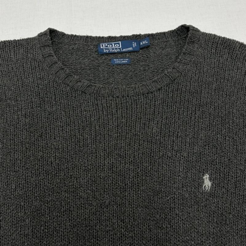 ポロラルフローレン POLO RALPH LAUREN ニット、セーター 長袖 90s クルーネック ポニー刺繡 ニット セーター ヴィンテージ コットン リネン XXL ワンポイント X ロゴ、文字 X 刺繍 灰 / グレー / gray メンズ USED 古着 中古 50163597