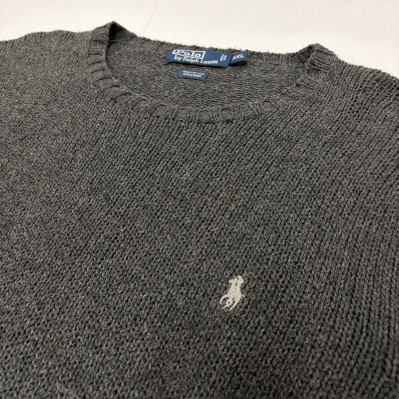 ポロラルフローレン POLO RALPH LAUREN ニット、セーター 長袖 90s クルーネック ポニー刺繡 ニット セーター ヴィンテージ コットン リネン XXL ワンポイント X ロゴ、文字 X 刺繍 灰 / グレー / gray メンズ USED 古着 中古 50163597