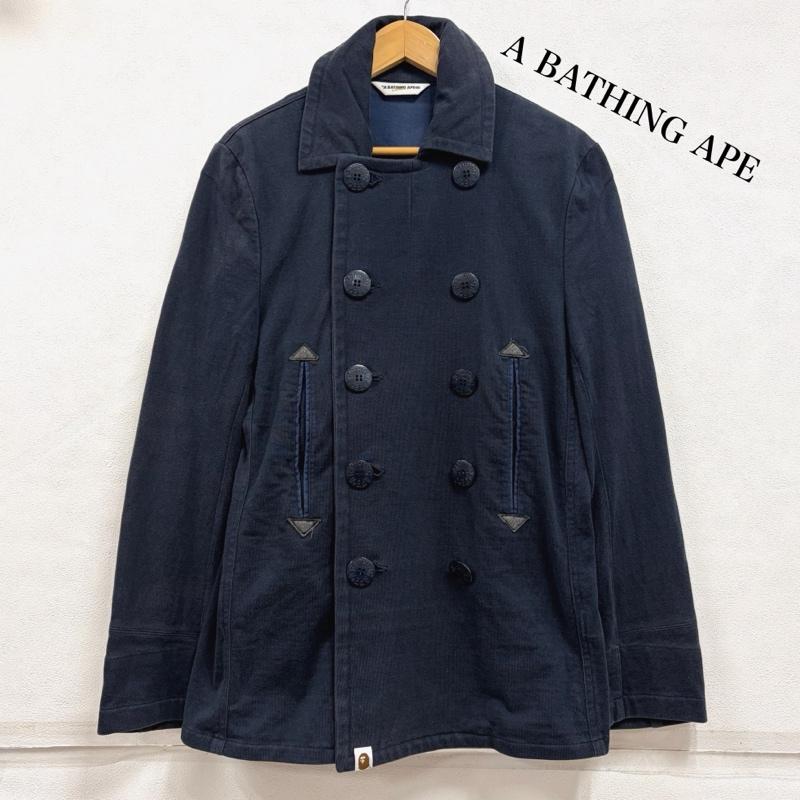 アベイシングエイプ A BATHING APE ジャケット、上着 ジャケット、ブレザー スウェット Pコート ジャケット ロゴ ボタン M 無地 紺 / ネイビー / navy メンズ USED 古着 中古 50163601
