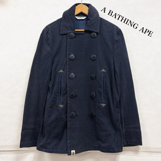 アベイシングエイプ A BATHING APE ジャケット、上着 ジャケット、ブレザー スウェット Pコート ジャケット ロゴ ボタン M 無地 紺 / ネイビー / navy メンズ USED 古着 中古 50163601