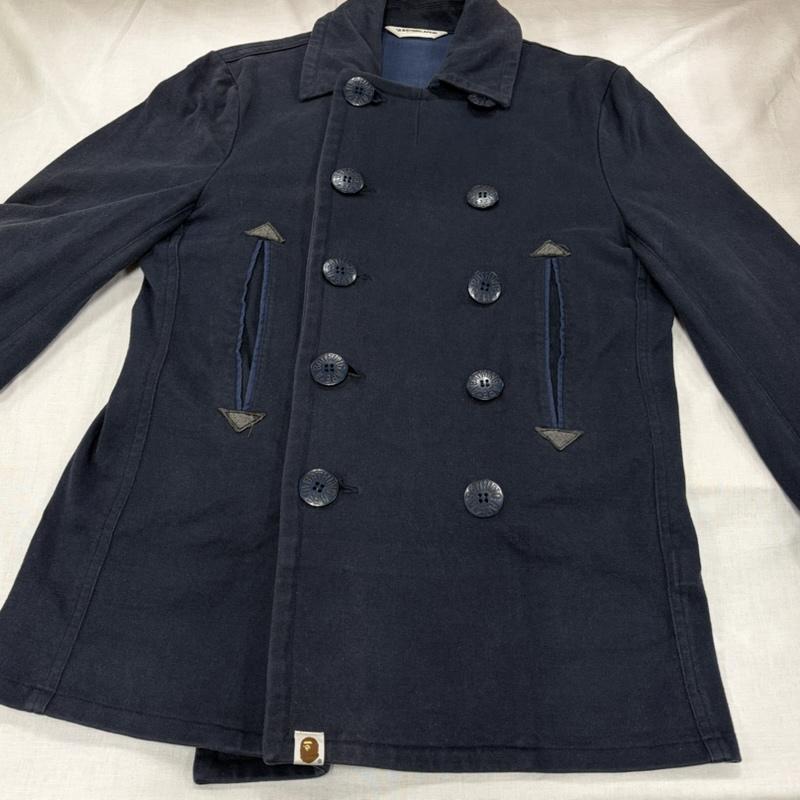 アベイシングエイプ A BATHING APE ジャケット、上着 ジャケット、ブレザー スウェット Pコート ジャケット ロゴ ボタン M 無地 紺 / ネイビー / navy メンズ USED 古着 中古 50163601