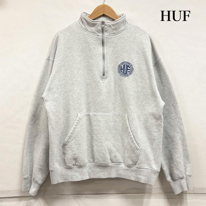 ハフ HUF トレーナー 長袖 長袖 ハーフジップ スウェット トレーナー サークルロゴ 刺繍 L ワンポイント X ロゴ、文字 X 刺繍 灰 / グレー / gray X 紺 / ネイビー / navy メンズ USED 古着 中古 50163602