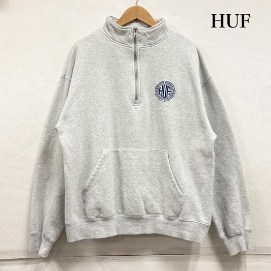 ハフ HUF トレーナー 長袖 長袖 ハーフジップ スウェット トレーナー サークルロゴ 刺繍 L ワンポイント X ロゴ、文字 X 刺繍 灰 / グレー / gray X 紺 / ネイビー / navy メンズ USED 古着 中古 50163602
