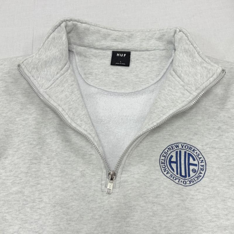 ハフ HUF トレーナー 長袖 長袖 ハーフジップ スウェット トレーナー サークルロゴ 刺繍 L ワンポイント X ロゴ、文字 X 刺繍 灰 / グレー / gray X 紺 / ネイビー / navy メンズ USED 古着 中古 50163602