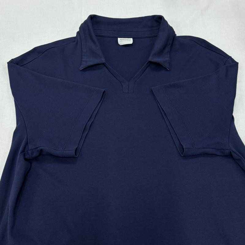 アルマーニコレッツォーニ ARMANI COLLEZIONI ポロシャツ 半袖 半袖 ポロシャツ Vネック ロゴ 刺繍 XL 無地 X ロゴ、文字 X 刺繍 紺 / ネイビー / navy メンズ USED 古着 中古 50163604