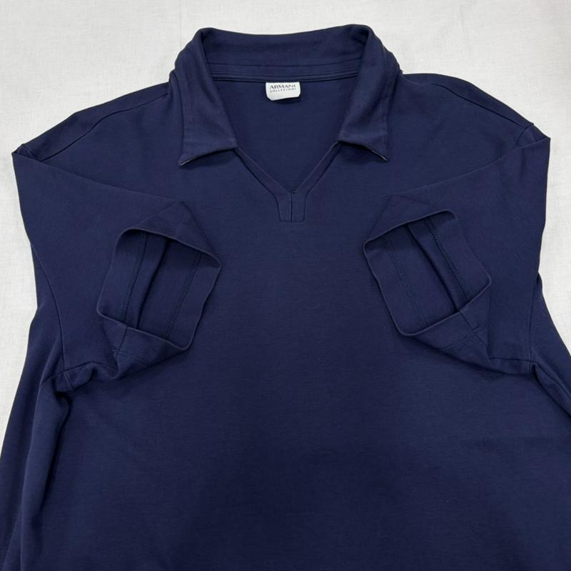アルマーニコレッツォーニ ARMANI COLLEZIONI ポロシャツ 半袖 半袖 ポロシャツ Vネック ロゴ 刺繍 XL 無地 X ロゴ、文字 X 刺繍 紺 / ネイビー / navy メンズ USED 古着 中古 50163604