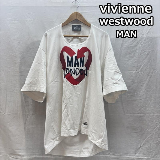 ヴィヴィアンウエストウッドマン Vivienne Westwood MAN Tシャツ 半袖 MAN LONDON ハート プリント ビッグシルエット Tシャツ 半袖 VW-LP-79424 FREE 白 / ホワイト / white メンズ USED 古着 中古 50163607
