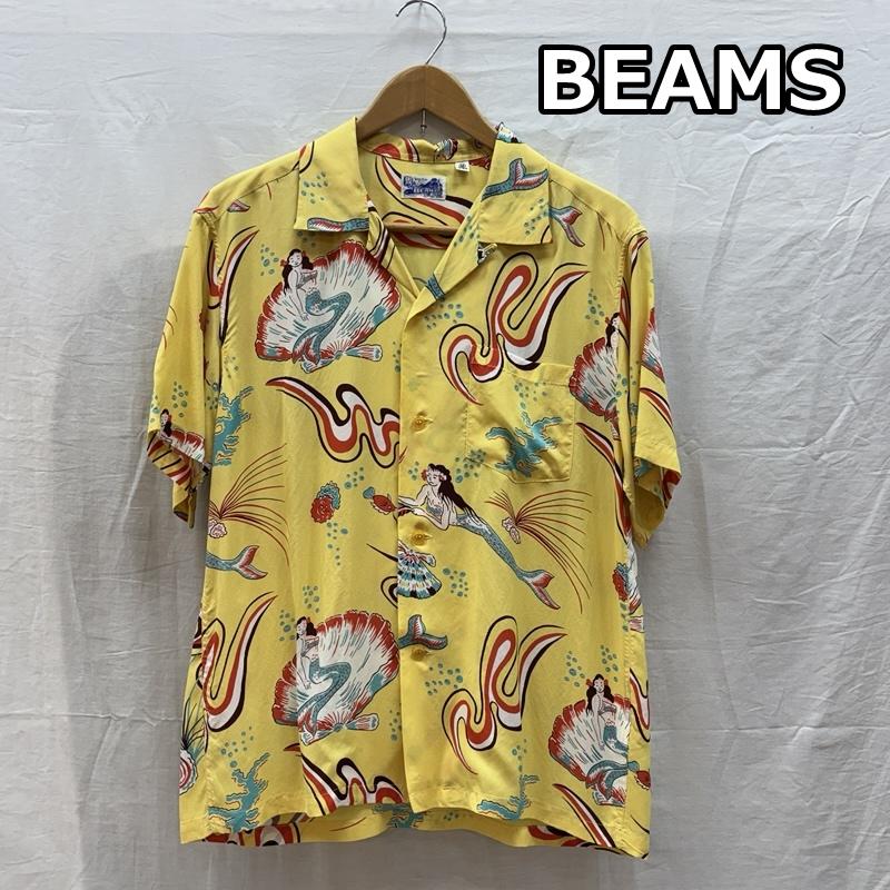 ビームス BEAMS シャツ、ブラウス 半袖 マーメイド柄 レーヨン ハワイアン アロハシャツ 半袖 11-01-0963-086 M 黄 / イエロー / yellow メンズ USED 古着 中古 50163610