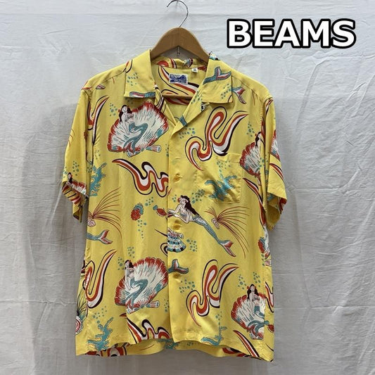 ビームス BEAMS シャツ、ブラウス 半袖 SUN SURF サンサーフ 別注 マーメイド柄 レーヨン ハワイアン アロハシャツ 半袖 11-01-0963-086 M 黄 / イエロー / yellow メンズ USED 古着 中古 50163610