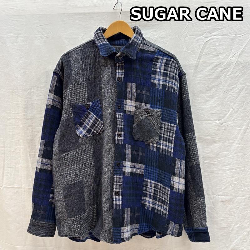 シュガーケーン SUGAR CANE シャツ、ブラウス 長袖 SC29205 ツイードパッチワーク グラデーションチェック ワーク シャツ XL 灰 / グレー / gray X 紺 / ネイビー / navy メンズ USED 古着 中古 50163612