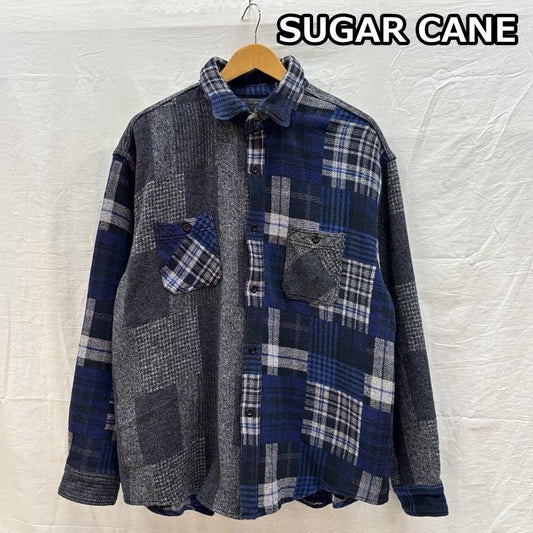 シュガーケーン SUGAR CANE シャツ、ブラウス 長袖 SC29205 ツイードパッチワーク グラデーションチェック ワーク シャツ XL 灰 / グレー / gray X 紺 / ネイビー / navy メンズ USED 古着 中古 50163612