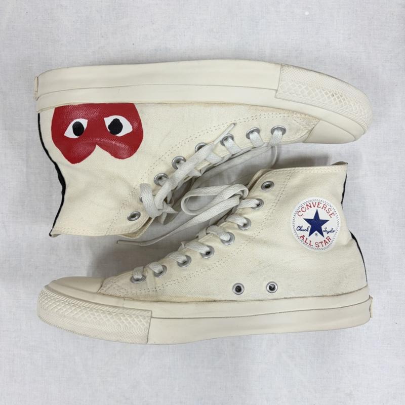 プレイコムデギャルソン PLAY COMME des GARCONS スニーカー スニーカー CONVERSE コンバース ALL STAR オールスター コラボ ハイカット スニーカー ロゴ プリント チャックテイラー 26.0cm ロゴ、文字 X プリント アイボリー / アイボリー / X 赤 / レッド / red X 黒 / ブラック / black メンズ USED 古着 中古 50163675