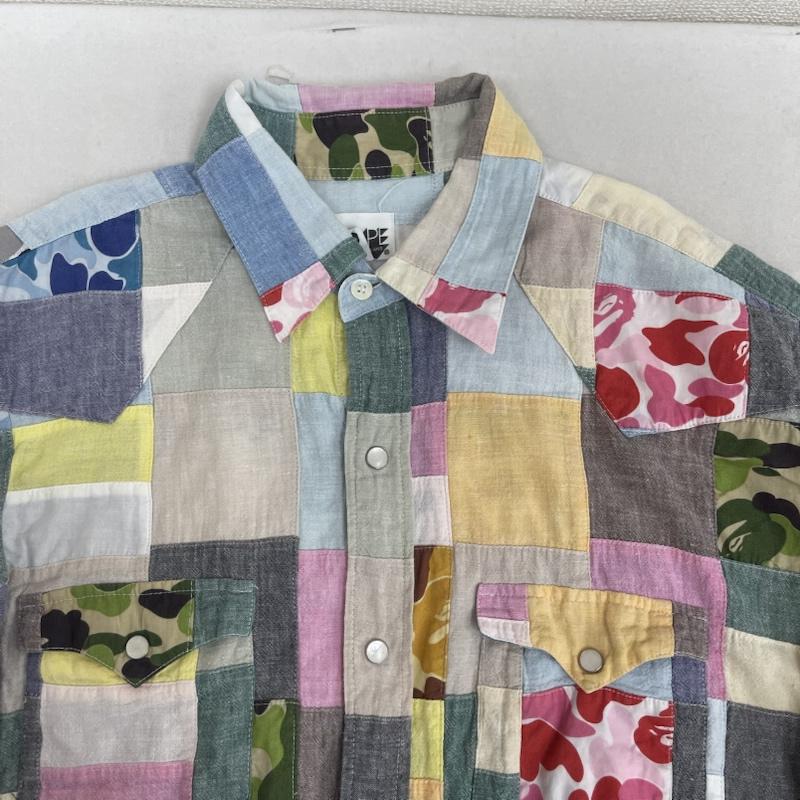 アベイシングエイプ A BATHING APE シャツ、ブラウス 半袖 日本製 BAPE CAMO 迷彩柄 パッチワーク マルチカラー ワーク シャツ M マルチカラー / マルチカラー / multicolor メンズ USED 古着 中古 50163723