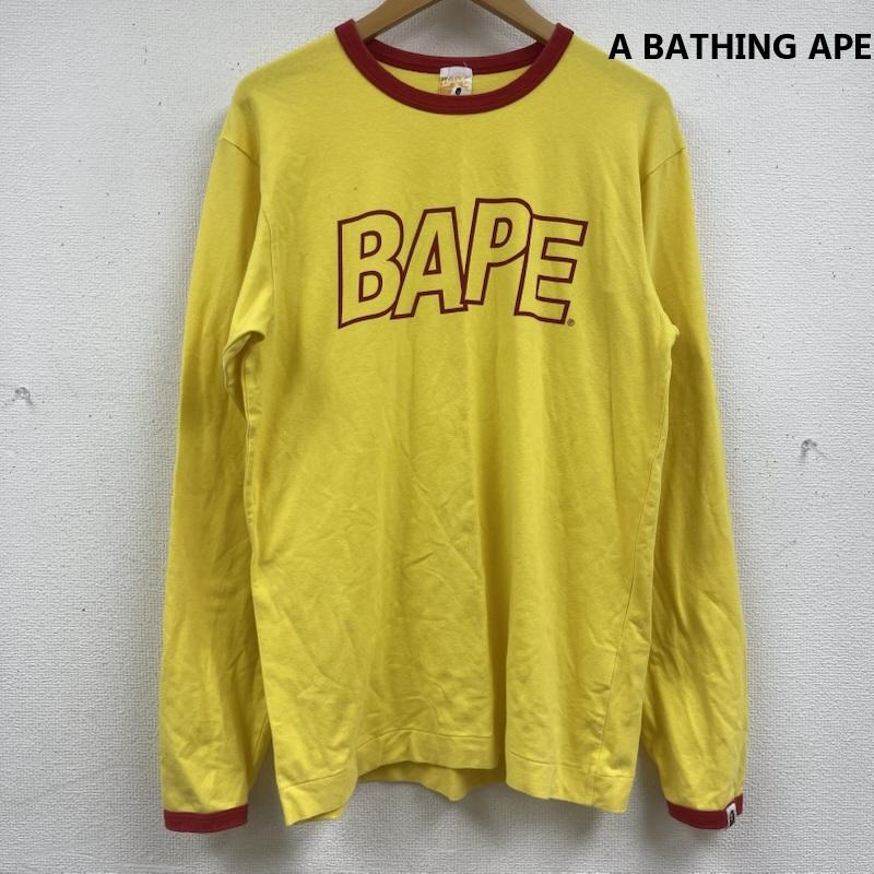 アベイシングエイプ A BATHING APE Tシャツ 長袖 日本製 ヴィンテージ ロゴ 長袖 リンガー Tシャツ ロンT M 黄 / イエロー / yellow メンズ USED 古着 中古 50163725