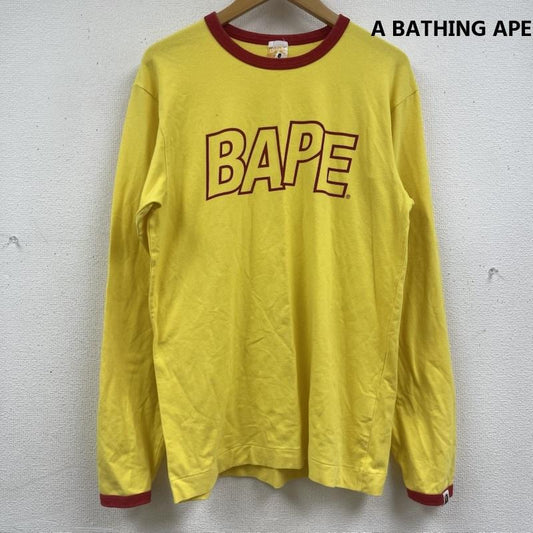アベイシングエイプ A BATHING APE Tシャツ 長袖 日本製 ヴィンテージ ロゴ 長袖 リンガー Tシャツ ロンT M 黄 / イエロー / yellow メンズ USED 古着 中古 50163725