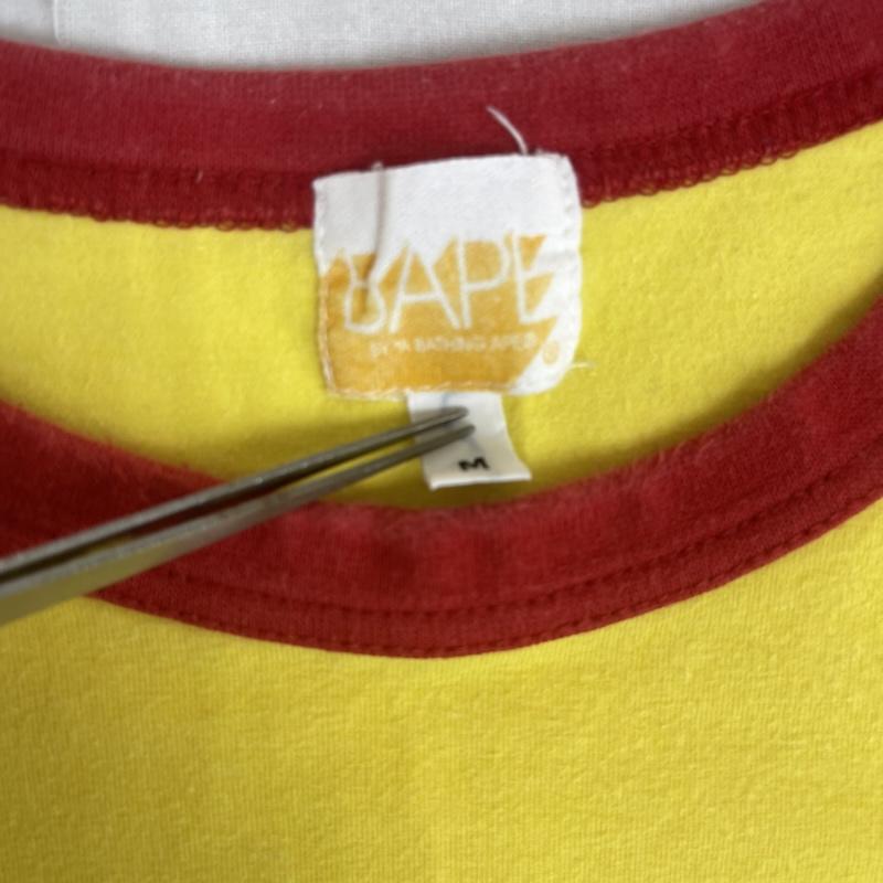 アベイシングエイプ A BATHING APE Tシャツ 長袖 日本製 ヴィンテージ ロゴ 長袖 リンガー Tシャツ ロンT M 黄 / イエロー / yellow メンズ USED 古着 中古 50163725
