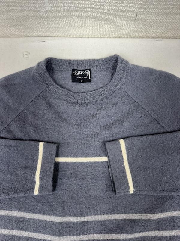 ステューシー STUSSY ニット、セーター 長袖 クルーネック 長袖 ボーダー ニット L 紺 / ネイビー / navy メンズ USED 古着 中古 50163746