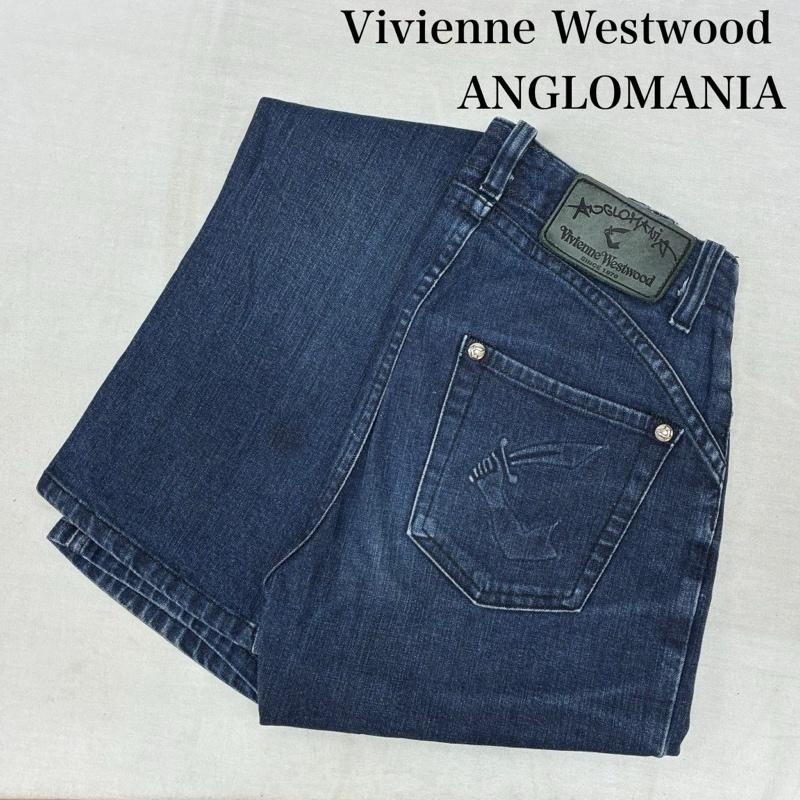 ヴィヴィアンウエストウッド Vivienne Westwood パンツ デニム、ジーンズ ANGLOMANIA オリゾンティ期 エンボスロゴ ストレッチ フレア ブーツカット デニムパンツ Y2K アーカイブ 26インチ レディース USED 古着 中古 50163753