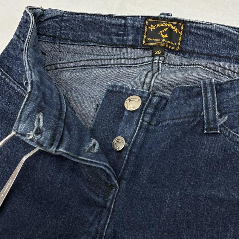 ヴィヴィアンウエストウッド Vivienne Westwood パンツ デニム、ジーンズ ANGLOMANIA オリゾンティ期 エンボスロゴ ストレッチ フレア ブーツカット デニムパンツ Y2K アーカイブ 26インチ レディース USED 古着 中古 50163753