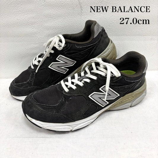 ニューバランス New Balance スニーカー スニーカー USA製 M990BK3 スウェード メッシュ ロゴ ローカット スニーカー 27.0cm ロゴ、文字 黒 / ブラック / black X 灰 / グレー / gray X 白 / ホワイト / white メンズ USED 古着 中古 50163759
