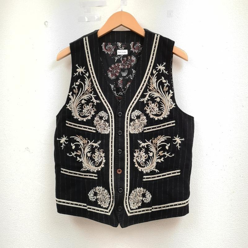 ポールスミス Paul Smith ベスト ベスト ピンストライプ フローラル ペイズリー 刺繡 ベロア ベスト 黒 / ブラック / black メンズ USED 古着 中古 50163769