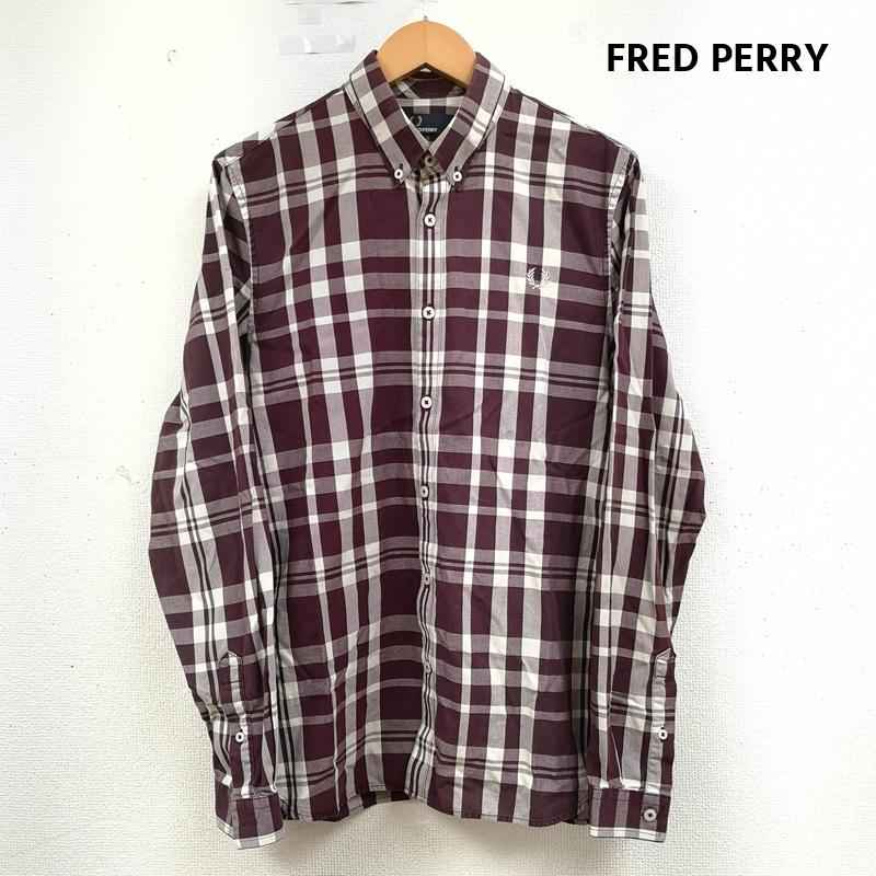 フレッドペリー FRED PERRY シャツ、ブラウス 長袖 ボタンダウン 長袖 チェック シャツ M えんじ / ワインレッド / dark red メンズ USED 古着 中古 50163772