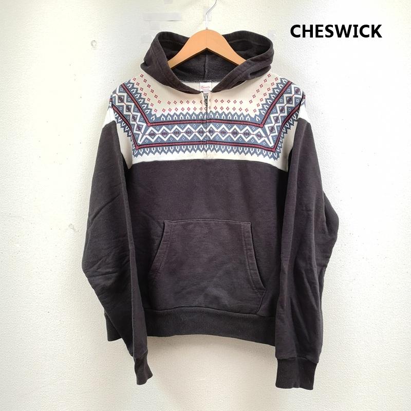 チェスウィック CHESWICK パーカー 長袖 カナダ製 雪柄 ノルディック柄 ハーフジップ パーカー スウェット M 紺 / ネイビー / navy メンズ USED 古着 中古 50163778