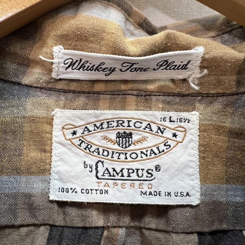 ヴィンテージ VINTAGE Tシャツ 長袖 60s Campus USA製 Whiskey Tone Plaid チェック ボタンダウンシャツ L メンズ USED 古着 中古 50163790