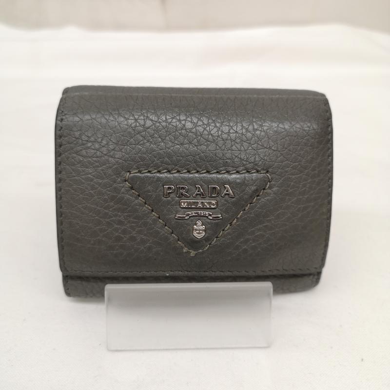 プラダ PRADA 財布 コンパクト財布 三折財布 ヴィッテロダイノ レザー ミニ財布 - 灰 / グレー / gray レディース USED 古着 中古 50163815
