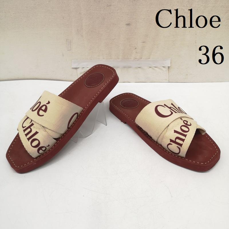 クロエ Chloe サンダル サンダル 36 Woody フラット ミュール ロゴ リボン スクエアトゥ 23.0cm 赤 / レッド / red レディース USED 古着 中古 50163817
