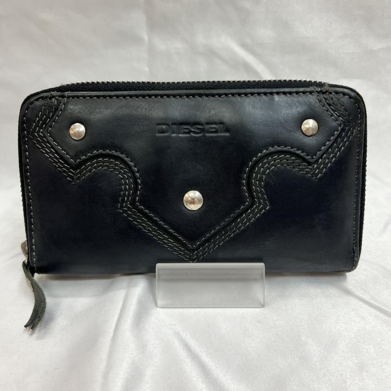 ディーゼル DIESEL 財布 長財布 ウエスタン スタッズ レザーウォレット y2k 00s - 黒 / ブラック / black X 灰 / グレー / gray メンズ USED 古着 中古 50163821